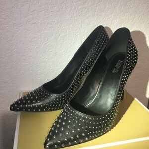 Michael Kors Claire Pump Black Leather Studded Shoe 7.5